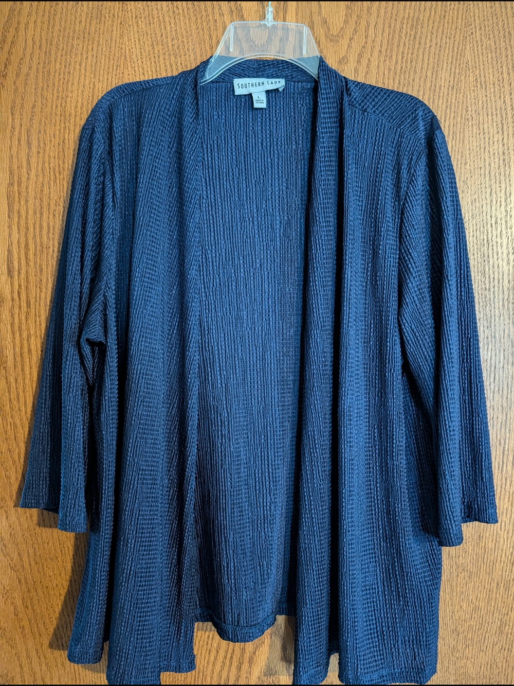 Southern Lady Dark Blue Textured Open Cardigan